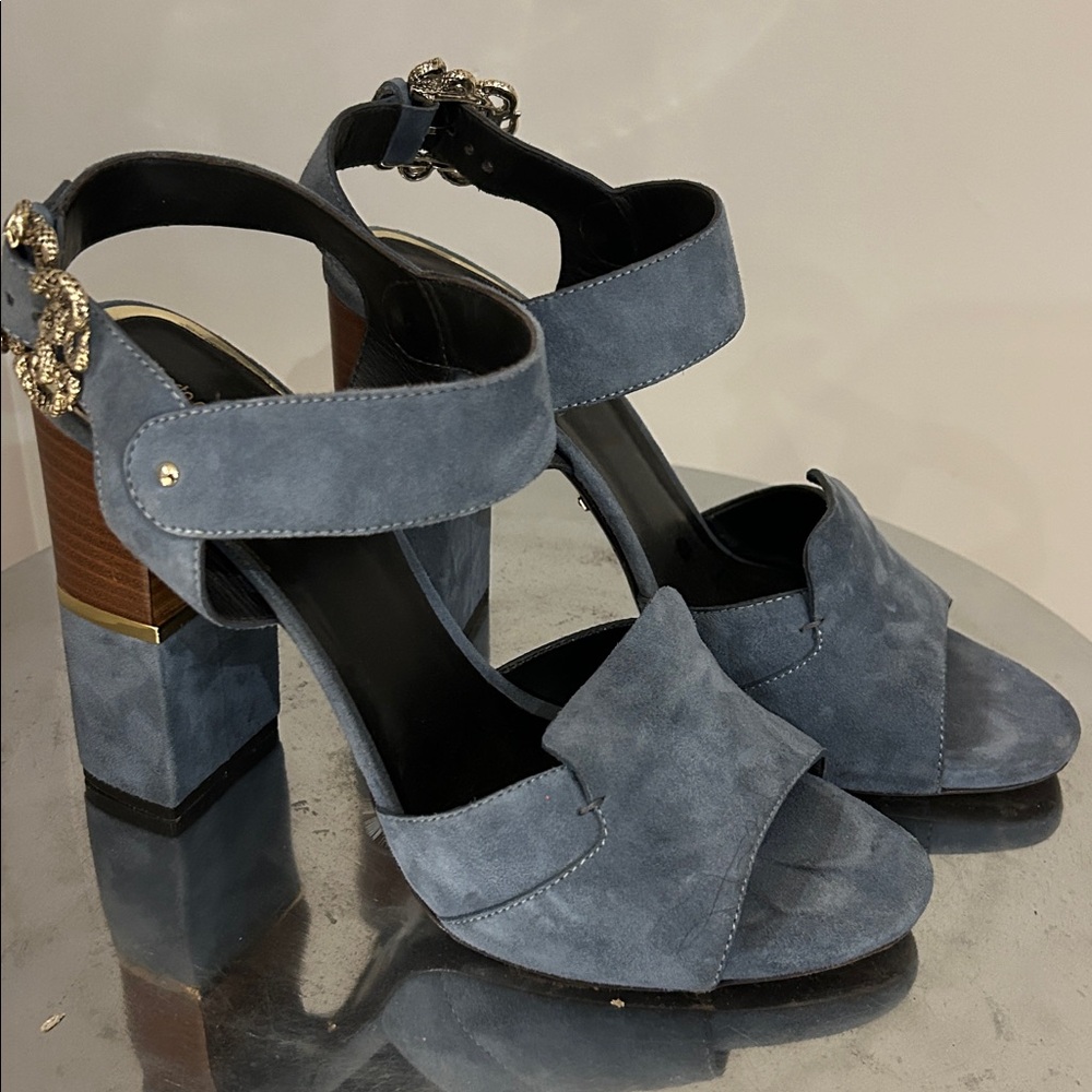 Roberto Cavalli Women's Blue Suede Block Heel Sandals